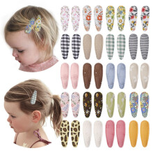 40Pcs Girl Floral Print Hair Clips, Non Slip Wrapped Snap Hairpins for Kids, Barrettes Hair Accessories for Baby Toddler Girls