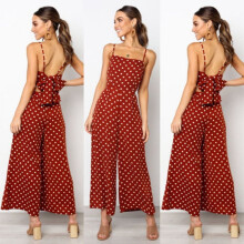 Women Jumpsuits Casual Long Pants Summer Backless Sleeveless Loose Polka Dot Bodycon Party Playsuit Bodysuit Women One Piece Jumpsuit Overalls