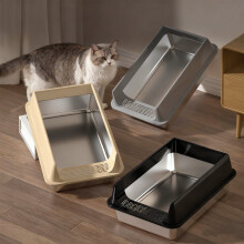 Stainless Steel Top-Entry Cat Litter Box – Anti-Spill, Odor-Proof, Non-Stick, Easy-Clean, for Small Cats, Khaki