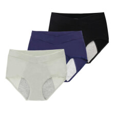 3Pcs Leak-Proof Period & Postpartum Panties, V-Waist Stretch Briefs, Full-Coverage Breathable Cotton Underpants