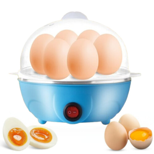 Mini electric egg cooker blue 6-egg auto shut-off