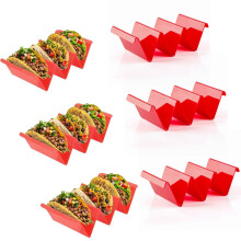 Taco Holder Stands Set of 6 - Premium Large Tray Plates Holds Up to 3 Tacos Each, Hard and Sturdy, Dishwasher and Microwave Safe-Red