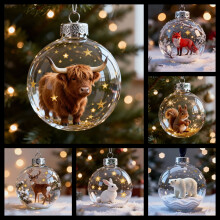 2026 Wildlife Wonders Crystal Ornament – Vivid 3D Highland Cow, Clear Xmas Balls, Sparkling Star Accents, Luxury Winter Tree Decor