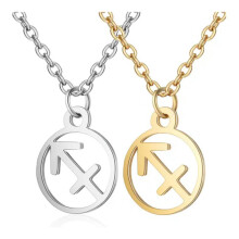 Stainless Steel Pendant Necklace Lobster Zodiac Sign Gold Silver 16.3" 2mm Z578-Sagittarius-Gold