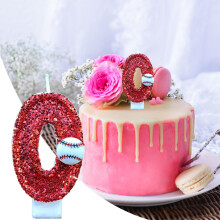 Baseball Birthday Cake Topper Set – 2 Years Red Glitter Number Candle, Photo Booth Props & Party Decor, Compatible with Standard Cakes