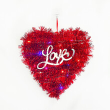 Valentine's Day LED String Lights with Peach Heart Door Garland, Red ABS, 11.8x11.8x1.95", Indoor/Outdoor Decor