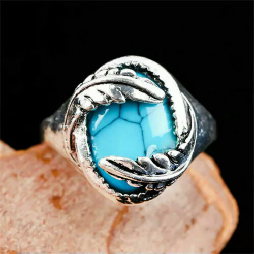 925 Silver Plated Turquoise Ring Women Size 6-13 1