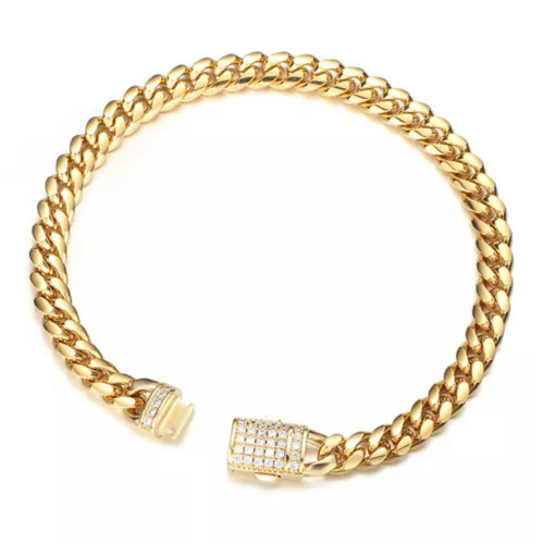 Men's Cuban Link Bracelet Solid Gold Plated Stainless Steel 2