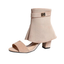 Beige women's open-toe sandals flock platform 1 pair