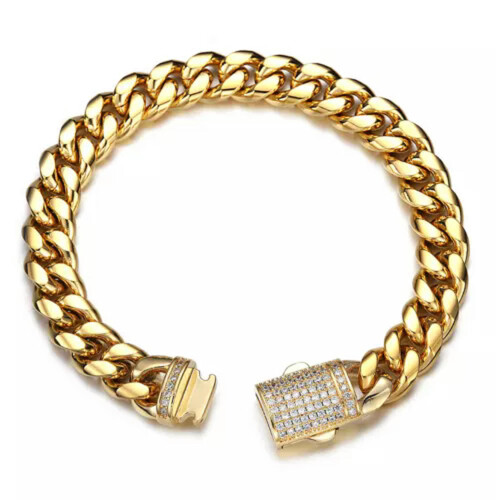 Men's Cuban Link Bracelet Solid Gold Plated Stainless Steel 1