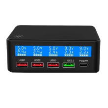 65W PD QC Fast USB Charger 5 Ports Smart Charge Station Hub Quick Charge Adapter USB C Charger Type C Display Desktop Chargers,Suitable for Travel