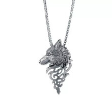 Punk Stainless Steel Viking Wolf Head Pendant Necklace For Men Party Jewelry-Silver