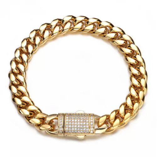 Men's Cuban Link Bracelet Solid Gold Plated Stainless Steel