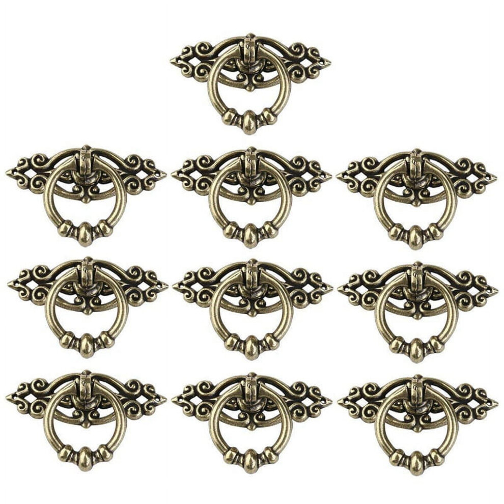 10Pcs Vintage Kitchen Cabinet Cupboard Dresser Door Drawer Ring Pull Handles Knobs (Antique Brass) 9193271176237