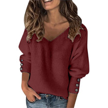 Women's V-Neck Long Sleeve Knit Sweater Lightweight