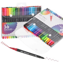 36-Color Dual-Tip Pens (Brush + Fine Tip) for Drawing, Journaling, Calligraphy – Compatible with Watercolor & Coloring – Black Barrel