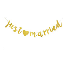 Just Married Banner Gold Wedding Party Decor 1pc