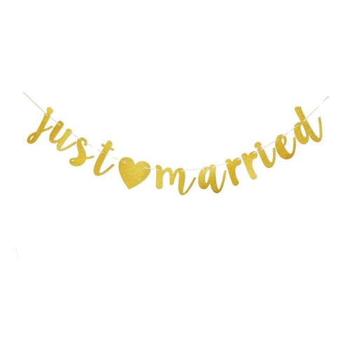 Just Married Banner Gold Wedding Party Decor 1pc