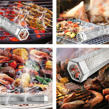 12 Inch 304 Stainless Steel BBQ Smoker Tube Hexagonal Wood Pellet Smoker Box 5 Hours Smoking Barbecue Tool