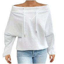 Dames sweatshirt met blote schouders, lange mouwen, casual trui, basic, trendy Y2K herfstkleding
