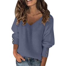 Women's V-Neck Long-Sleeve Knit Sweater Lightweight