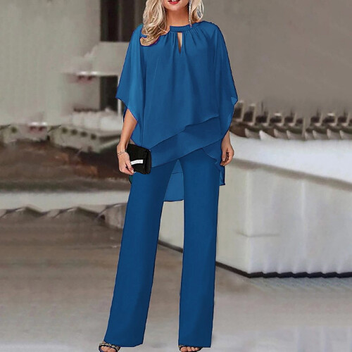 Κομψά σετ Ruffle2Piece για γυναίκες, μονόχρωμα, χαλαρά, ακανόνιστα σετ, casual παντελόνια 2