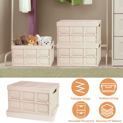 2Pcs 30L Teqhome Foldable Storage Bins Collapsible Storage Box Stackable Utility Storage Bin with PP Lid Waterproof Interior Bag Handle Light Khaki 1