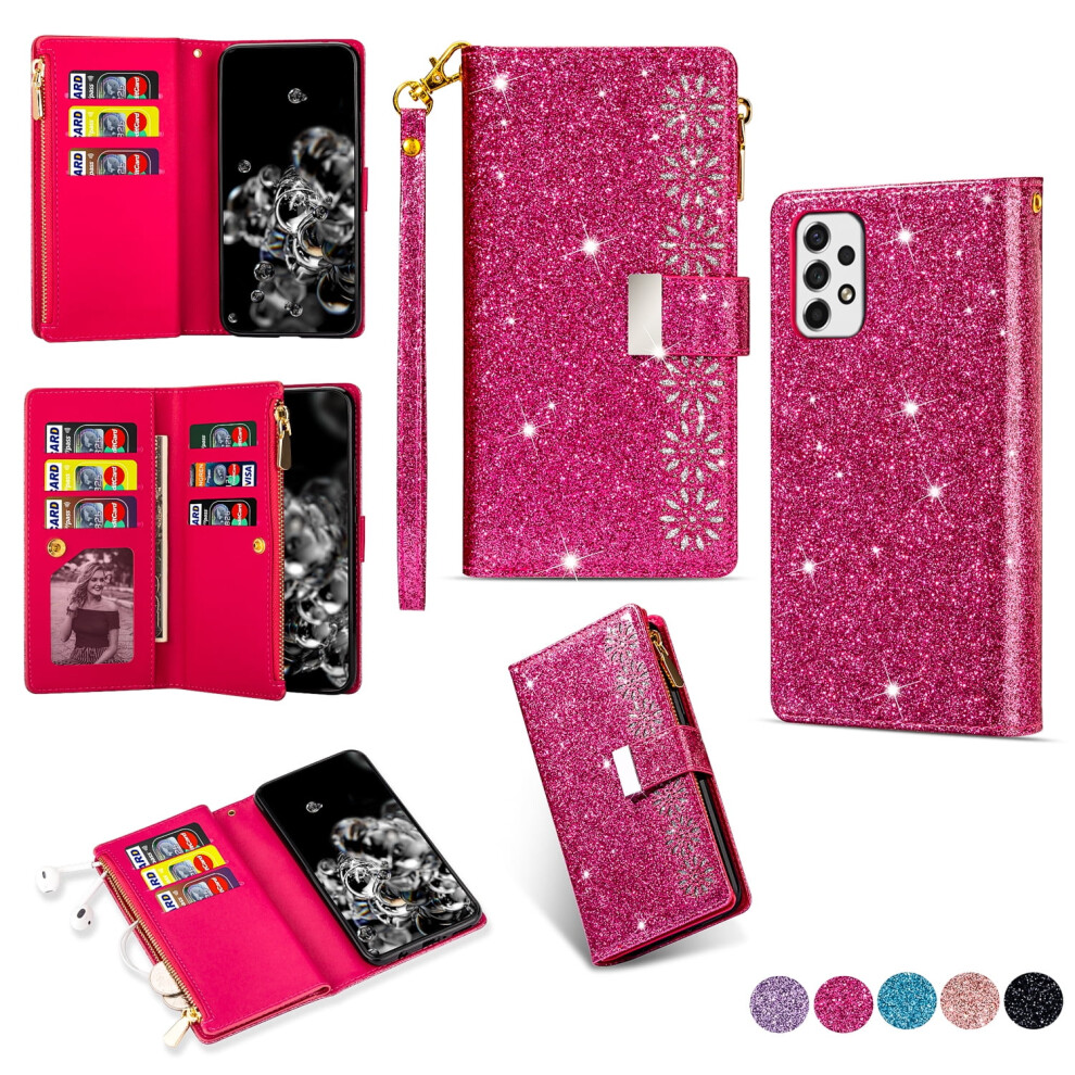 Allytech Glitter Leather Wallet Case For Samsung Galaxy A03s 6.5" Â Stand Folio With Card Slots & Wrist Strap Â Rose 9327961820180