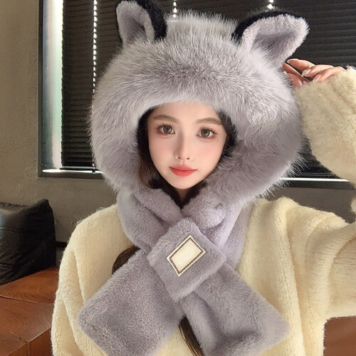 Cachecol de inverno com capuz, gorro grosso e proteção para as orelhas. 2