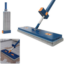 Big Flat Mop, Wet/Dry, Stainless Steel Handle, 360 Rotating, Microfiber Pad, Multifunctional Household Tool (Blue)