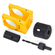 Door Lock Installation Kit with Adjustable Guide Template Ball Type Lock Hole Saw and Shaft for 1-3/8 to 1-3/4 Inch Doors (Yellow)