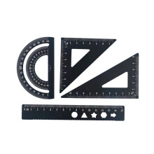 Aluminum Alloy Ruler Set for Students: Straight, Triangular, Protractor & Metal Scale Rulers (4-Piece)