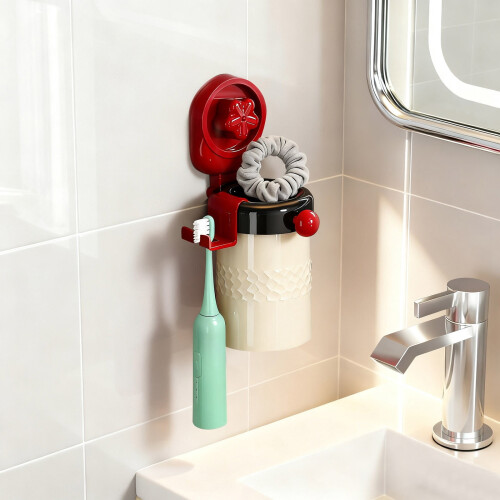 No-Drill Suction Cup Toothbrush Holder, Wall-Mounted, Space-Saving, Compatible with All Toothbrushes, White, 1pc 2