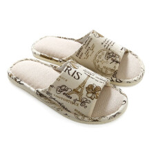 Men And Women Comfort Linen Slippers Washable Flat Open-Toe Indoor Shoes with Non-Slip Sole