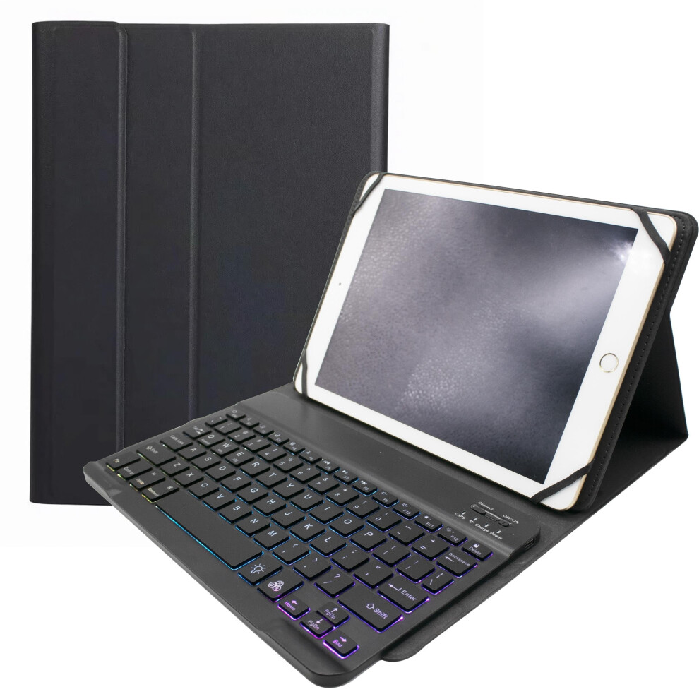 Universal Keyboard Case Compatible With 9.7",10.1",10.2",10.5",10.9",11" Tablets—7-Color Rainbow Backlight, Detachable Usb-C, Magnetic, Black 9152228677869