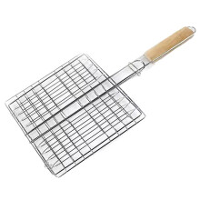 Cesta para grelhar em aço inoxidável com cabo longo – Cesta portátil para grelhar peixe, legumes, bife, camarão e costeletas – Compatível