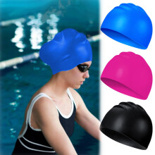 Silicone Swimming Cap for Women, Men & Kids – Waterproof, High-Elastic, Hair-Drying Swim Hat (Blue)