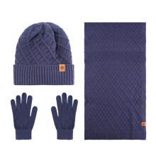 Europe And The United States Winter Knitted Hat Scarf And Gloves Three Piece Suit Thickened And Fleeced Warm Ear Protective Knitted Hat
