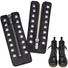 1Pair Leather Lace-in Boot Zipper Inserts 6.5inchx2.4inch 8 Eyelet Zipper No Tie Zipper Boot Laces Tieless Shoe Laces