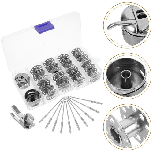 Professional Sewing Bobbins Sewing Machine 31-Pcs Steel Silver Stable Stitching