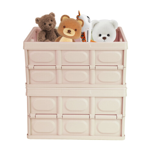 2Pcs 30L Teqhome Foldable Storage Bins Collapsible Storage Box Stackable Utility Storage Bin with PP Lid Waterproof Interior Bag Handle Light Khaki