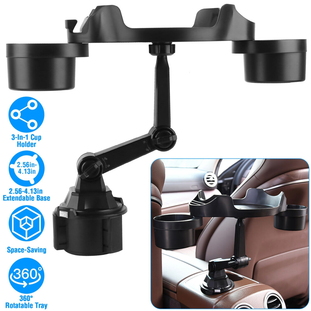 Car Cup Holder Expander 360 Rotating Car Tray 3 In 1 Detachable Food Table Tray With Phone Slot Road Trip Essentials Accessories Gadgets 9327961823792