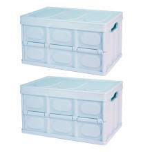 2Pcs 56L Teqhome Foldable Storage Bins Collapsible Storage Box Stackable Utility Storage Bin with PP Lid Waterproof Interior Bag Handle Light Blue