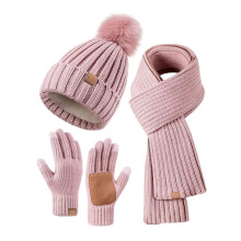 Warm Winter Knitted Wool Plus Velvet Padded Gloves Hats And Scarves