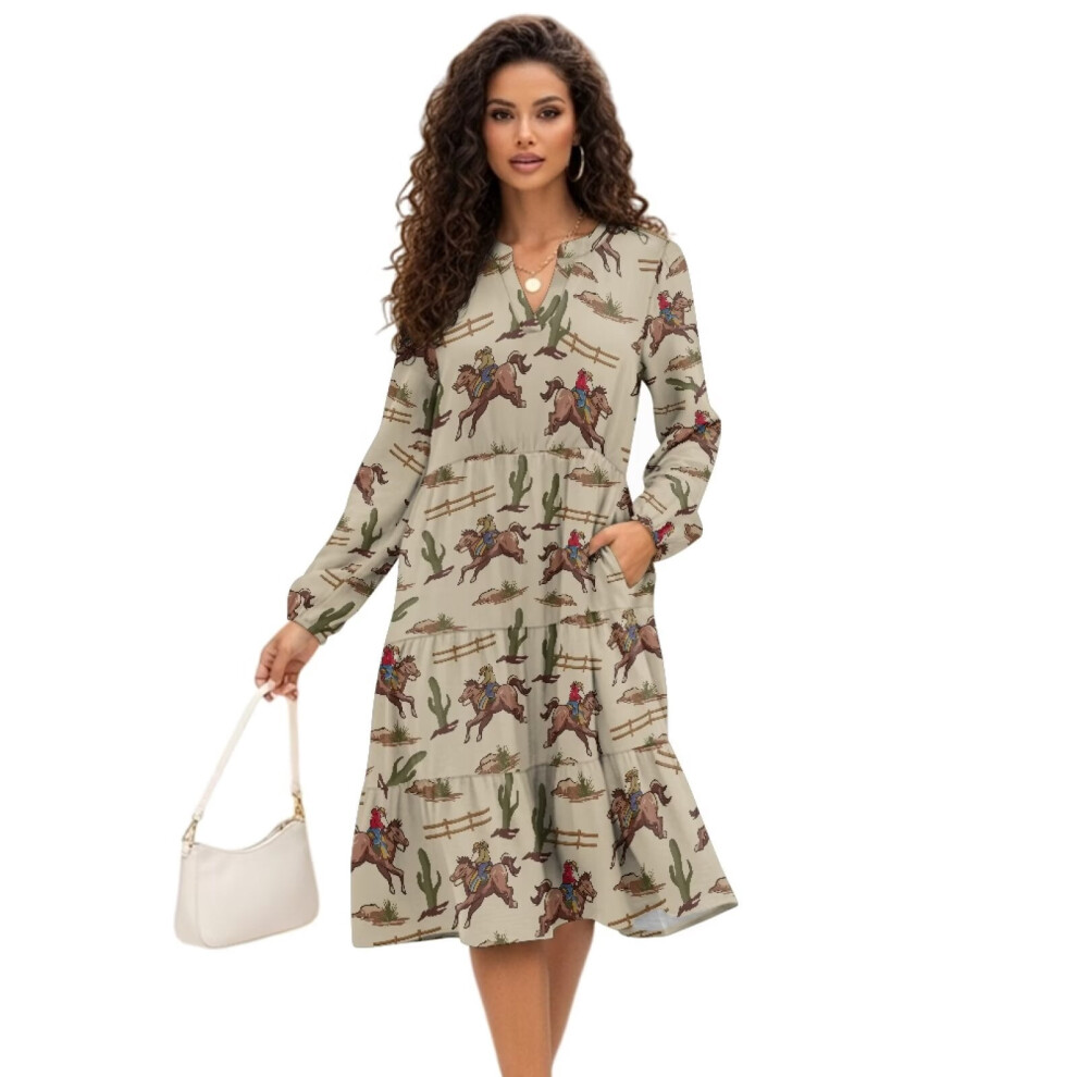 Waist Dress Flowy Patchwork Midi Dress With Pockets Large 9341593982900