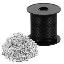 Vinyl Coated Wire Rope 328 FT Stainless Steel Wire Cable with 150 Crimping Loop Sleeves for String Light Indoor Outdoor