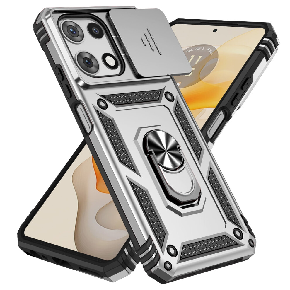 Allytechgroup Rotatable Kickstand Case For Motorola Moto G 5G 2025/2026 Â Military Drop Protection, Magnetic Car Mount, Silver 9358459403257