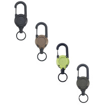 Set van 4 stevige badgehouders met 60 cm stalen koord – Uitschuifbare ID-houder en sleutelhanger, metalen clip-lanyard voor sleutels/badges