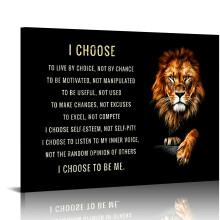 Christelijk canvas kunstwerk "Ik kies de leeuw" – Inspirerende religieuze quote, geschikt voor kerk, gebedsruimte en thuis.
