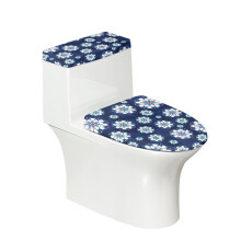 WC-Deckelbezug aus elastischem Stoff, blau-weiß, geometrisches Muster, 17 x 21 cm